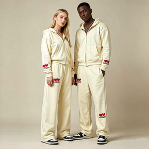 Ensemble de survêtement deux pièces personnalisé pour couple, avec sweat à capuche zippé et pantalon de jogging large imprimé, décontracté et ample, pour femme - Product Image 3