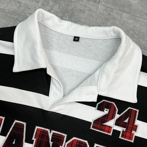 เสื้อยืดสตรีทแวร์ปักลายทางติดกระดุม เสื้อยืดแขนยาวเนื้อหนาเก็บความร้อน เสื้อยืดโอเวอร์ไซส์ผ้าฝ้ายสำหรับผู้ชาย - Product Image 4