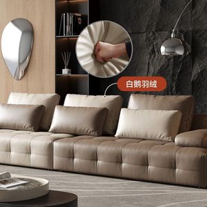 Sofá Lawrence de Cuero Genuino, Piel de Vacuno de Primera Calidad, Línea Recta, Moderno, Tres Plazas, para Sala de Estar - Product Image 4