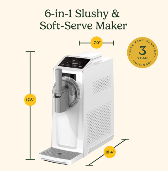 6-in-1 Electric Slushy Soft-Serve & Ice Cream Maker with Built-In Compressor 10-Minute Quick-Freeze for Sorbet