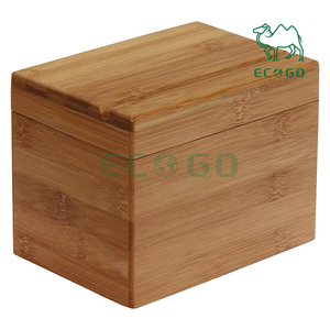 Boîte organisateur en bois de stockage d'affichage de carte de recette en bambou avec des cartes et des diviseurs - Product Image 1