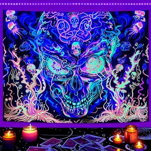 Tapices medievales de luz negra personalizados para Halloween, seta reactiva UV fluorescente, colgante de pared, poliéster, hogar bohemio de Halloween - Product Image 6