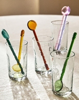 Cuillère à mélanger personnalisée en verre à haute teneur en borosilicate de couleur bonbon mignon Agitateurs de thé expresso en verre