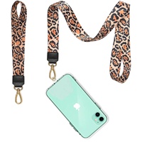 Sangle de téléphone portable en tissu à motif léopard tendance, cordon de cou, bracelet pour iPhone 11 Pro Max avec porte-clés