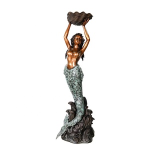 Estatua de bronce de tamaño real para jardín, fuente de agua, estatua de sirena - Product Image 1