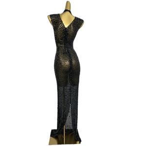 فستان سهرة رسمي فاخر بدون أكمام من الكريستال حجر الراين لمأدبة سهرة للنساء فستان عشاء طويل بأرضية حفلة موسيقية - Product Image 4