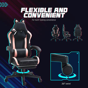 Silla de juego bonita negra y rosa con orejas de gato, silla ergonómica para ordenador con reposapiés, silla reclinable para juegos de PC para niñas, adolescentes y niños - Product Image 6
