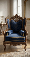 Fauteuil simple Royal, structure en bois massif sculptée à la main, assise rembourrée confortable, mobilier de salon