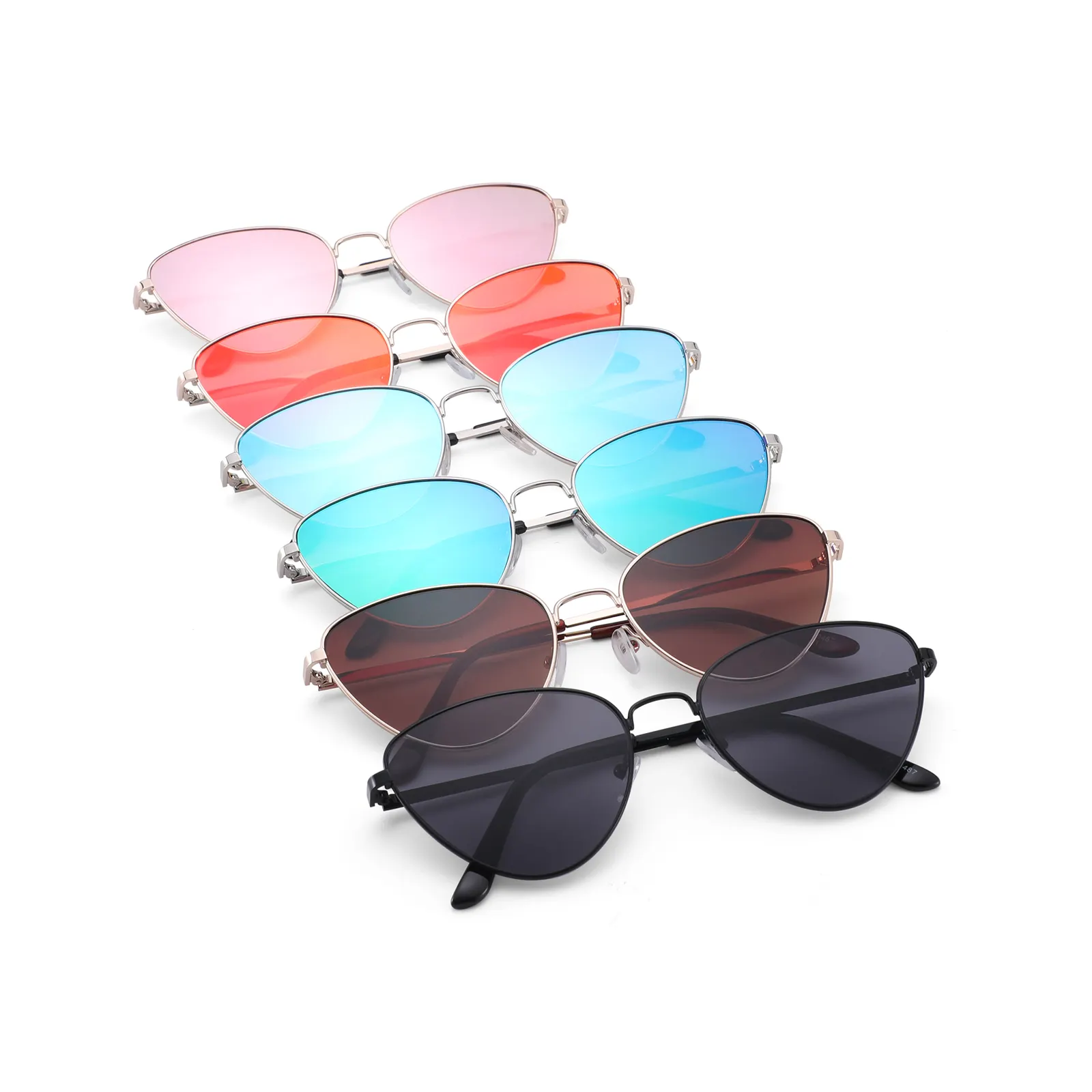 Üçgen güneş gözlüğü özel logo Cat.3 UV400 Metal güneş gözlüğü kadınlar için