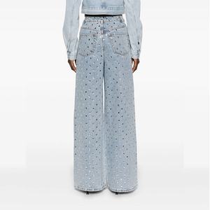 Nuevo Diseño, Jeans de Pierna Ancha con Pedrería para Mujer, de Alta Calidad, Cintura Alta, Corte Holgado, Pantalones Vaqueros con Diamantes Incrustados - Product Image 2