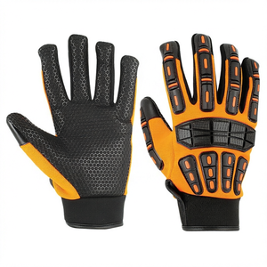 Guantes de Trabajo de Seguridad Anti-Impacto con Protección Texturizada de TPR y Muñequera Elástica en Naranja y Negro - Product Image 1