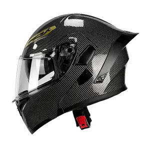 Carbon fiber Double Lens DOT certificate motocross atv karting racing sport tail wing filp up full face motorcycle helmet