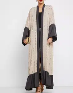 2021 estate Nuovo Beige Delle Donne Del Bordo Dell'increspatura Ricamato musulmano etnico fornitore abaya dubai abayah femm