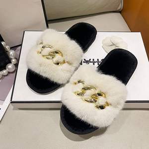Pantuflas de mujer de piel sintética afelpada con espuma viscoelástica, cómodas sandalias planas de piel sintética de conejo, tipo chanclas de spa, cómodas, de punta abierta, para el hogar - Product Image 5