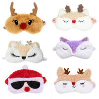 Masque pour les yeux en peluche de polyester respirant, motif dessin animé (Père Noël, renne, renard, animal) anti-lumière, vente en gros fabricant, sans marque