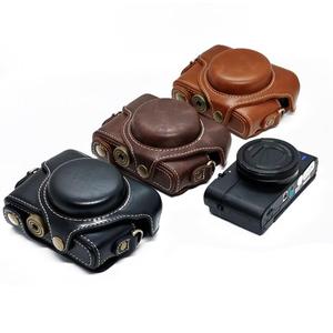 Vente en gros à prix réduit pour Sony <span class=keywords><strong>RX100</strong></span> M7 / <span class=keywords><strong>RX100</strong></span> VII : Étui de protection intégral rétro en cuir végétalien pour appareil photo avec sangle - Product Image 1
