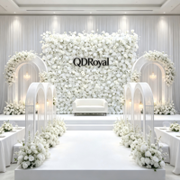 Mur de fleurs artificielles pour mariage, ensemble de toile de fond 2,4m x 2,4m en soie et tissu, lotus et rose 3D, style réaliste et naturel, panneau léger enroulable