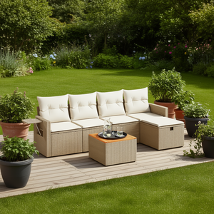 Ensemble de canapés de patio en rotin beige 4 places, mobilier de jardin extérieur au design contemporain avec structure en osier - Product Image 2