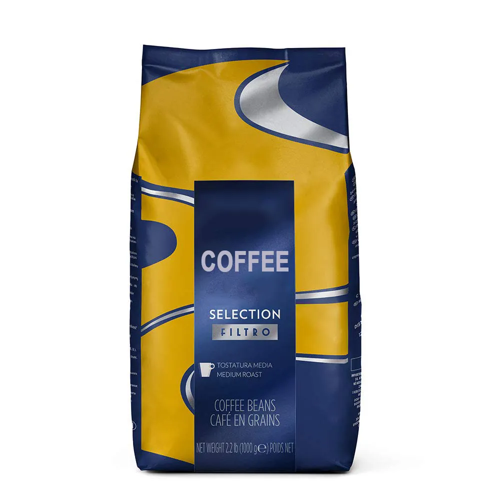 Custom Design Large Capacity Aluminum Foil Matty Yellow Blue Coffee Beans Packaging Side Gusset Coffee Bags With Degassing Valve