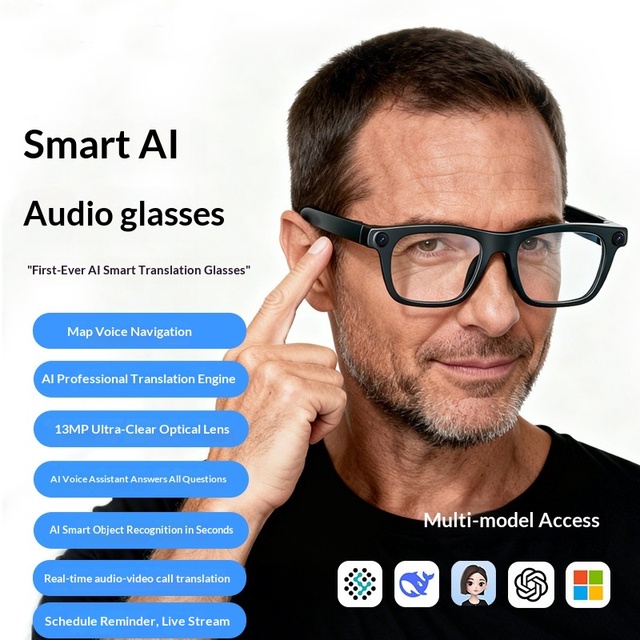 2026 AI Smart Glasses with Touch & Button Control PC+ABS Frame & Charging Cable