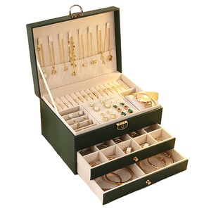 Boîtes de rangement pour bijoux en <span class=keywords><strong>cuir</strong></span> PU rectangulaires modernes personnalisées, de <span class=keywords><strong>luxe</strong></span>, avec diamants, pour femmes, pour ranger des bagues, des colliers et des bracelets - Product Image 2