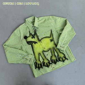 Camisa <span class=keywords><strong>de</strong></span> Franela Personalizada para Hombre, Diseño Gráfico <span class=keywords><strong>de</strong></span> Dibujos Animados con Aerógrafo, Estilo Vintage a Cuadros, con Botones, Ropa Urbana, Fabricación OEM, MOQ Bajo, Venta al Por Mayor - Product Image 1