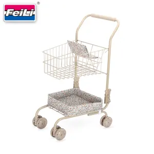 Dollri Starri Directly Sell Best Seller INS Metal Toy Shopping Cart with Basket for Kids Playing with Dolls Grocery Cart