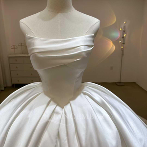 Robes de mariée élégantes en dentelle civile de luxe en satin Mikado vintage français Lsjj105 - Product Image 4