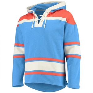เสื้อฮอกกี้น้ำแข็งมีฮู้ดลายทางสีน้ำเงินส้มครีมสำหรับผู้ชาย แขนยาว ปิดด้วยเชือกผูก ทรงปกติ เหมาะสำหรับทุกฤดูกาล - Product Image 2