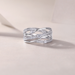 Fábrica al por mayor VVS Moissanite <span class=keywords><strong>Crossover</strong></span> anillo 18K chapado en oro blanco 925 Plata Unisex joyería de lujo diamante probador anillo de paso - Product Image 3