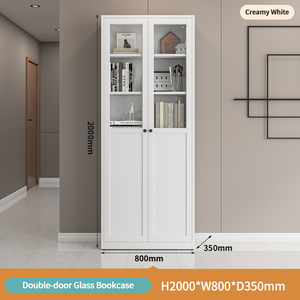 Libreria Moderna Minimalista a Doppia Porta in Vetro, Altezza Regolabile, Montata a Parete, Multistrato, Grande Capacità, in Ferro Battuto per Soggiorno - Product Image 2