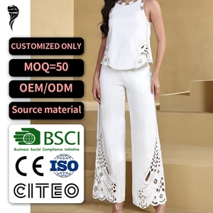 Conjunto de Dos Piezas Transpirable con Top Sin Mangas de Cuello Redondo y Encaje Sólido a Capas y Pantalones de Pierna Ancha, Modelo 2025 - Product Image 1