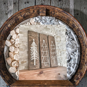 Juego de 3 carteles de árbol de Navidad de madera blanca rústica decoración de granja con técnica de pino pulido - Product Image 3