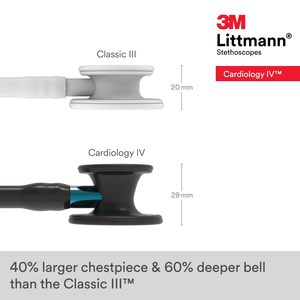 Estetoscopio <span class=keywords><strong>Littmann</strong></span> <span class=keywords><strong>Cardiology</strong></span> IV, 6201, Tubo negro, estetoscopio negro, tallo azul, 3M, 6201 - Product Image 4