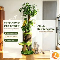 Arbre à chat surélevé avec plantes artificielles, griffoir double niveau, perchoir rembourré et niche douillette pour chat d'intérieur