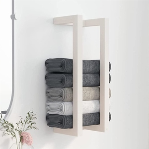 Portasciugamani <span class=keywords><strong>da</strong></span> Bagno Industriale a <span class=keywords><strong>Parete</strong></span>, Mensola Decorativa per Doccia con Vassoio e Barra, Supporto in Legno per Stoccaggio - Product Image 1