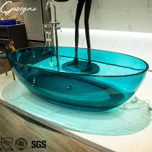 Modern Luxury Oval Crystal Resin Clear Acrylic Adult Bath Tub Free Standing Freestanding Bathtub Bathroom Tub