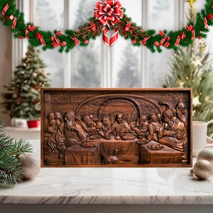 Ultima cena icona religiosa arte scultura in legno intaglio della parete in legno targa ispirata al lavoro biblico casa regalo cristiano appesa alla parete - Product Image 2
