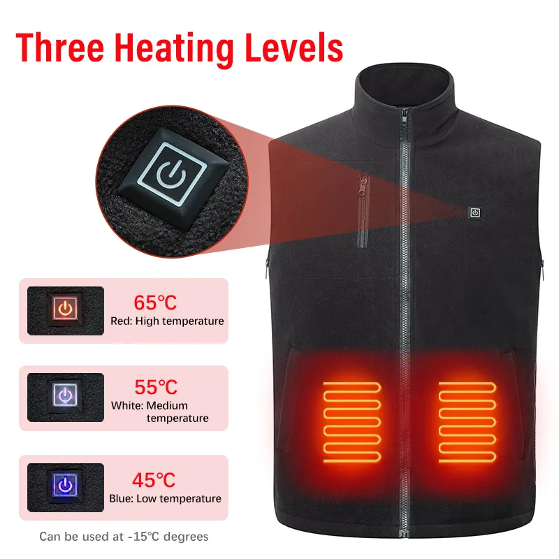 5 Zones Rock Fleece Elektrische Verwarming Vest Polar Fleece Lichtgewicht Vest Usb Verwarmde Vest Met Breedte Verstelbare Door Ritsen