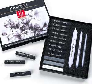 Набор для рисования KALOUR: 15 высококачественных прессованных угольных карандашей с грифелями в картонной коробке - Product Image 1