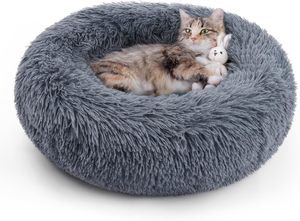 Cucce Calmanti per Gatti da Interno, Morbide e Calde, a Forma di Ciambella, in Finta Pelliccia, con Bordo Rialzato e Base Antiscivolo - Product Image 1