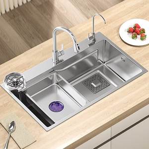 Fregadero de Cocina Grande de Acero Inoxidable 304 con Relieve Plateado, Duradero y Práctico, Tres Tipos de Instalación - Product Image 1