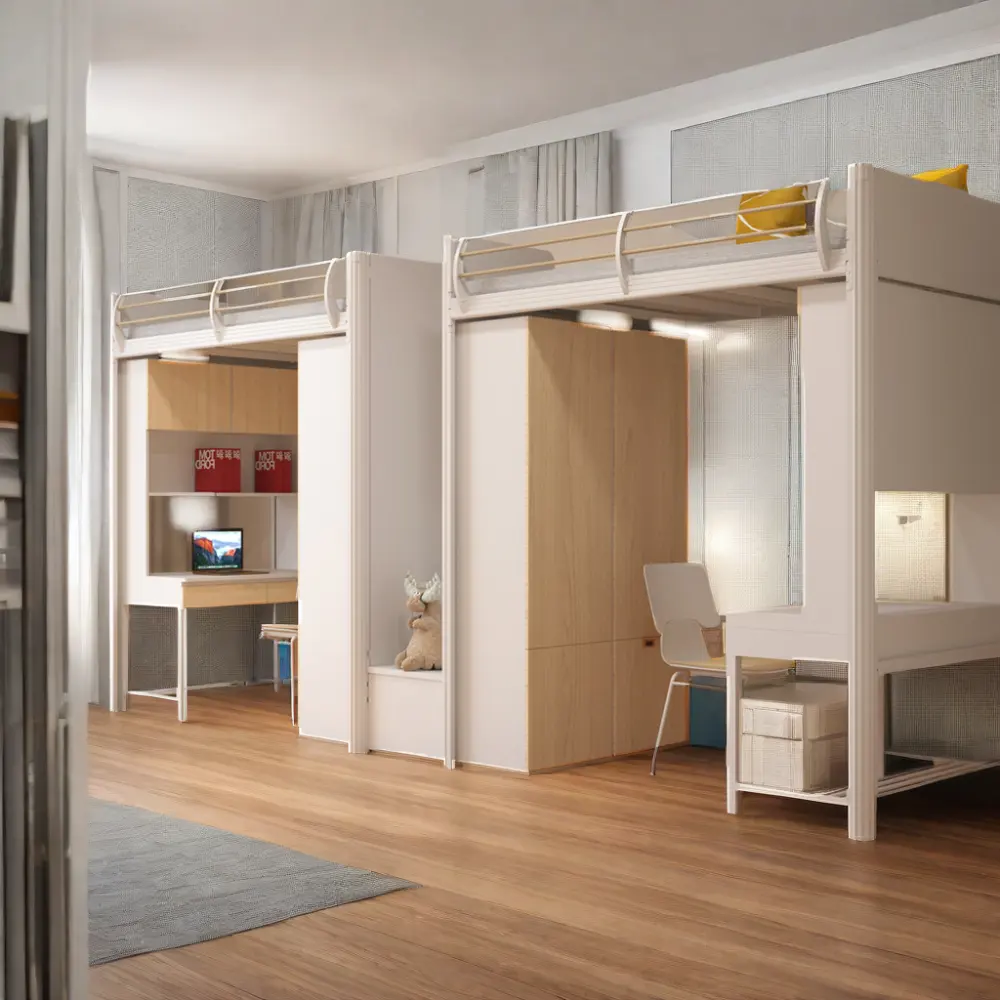 공간절약형 모던 아파트 대학생용 로프트 베드 수면 학습용 책상 바닥 이층이있는 금속 기숙사 침대