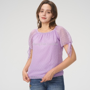 Blusas y Tops Franceses Nuevos al por Mayor para Mujer, con Mangas Abullonadas, Estilo Moderno, Tops de Manga Corta para Mujer - Product Image 2