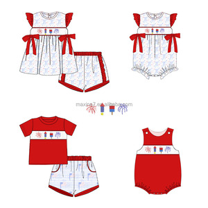 Abbigliamento Smock per Bambini all'Ingrosso, Completi Estivi Ricamati a 2 Pezzi per il 4 Luglio, Vestiti per Bambini Piccoli - Product Image 1