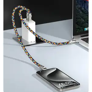 2024 Новое поступление, нейлоновый плетеный кабель Type-C для передачи данных 5A с быстрой зарядкой, цветной плетеный кабель Usb C-Usb-C для IPhone Android