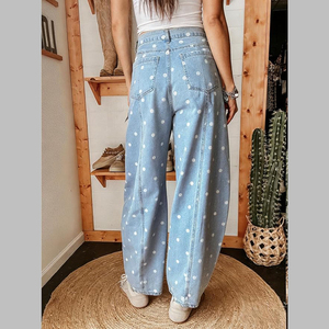 Jeans a Gamba Larga da <span class=keywords><strong>Donna</strong></span> in Cotone 100% con Motivo a Pois, Stile Boyfriend Y2K, Vita Alta, Casual, Collezione 2026 - Product Image 4