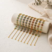 Bracelet personnalisé en forme de fleur, revêtement PVD, acier inoxydable doré, pierre à cinq pétales facettée, charme réglable, cadeau pour femme