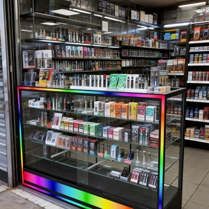Vitrina a Medida para Exhibición de Productos, con Vidrio Templado, Iluminación LED de Color en la Base, para Tiendas de Artículos para Fumadores - Product Image 5