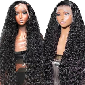 Perruque longue bouclée en cheveux vierges Remy WaterWave africains de 20-30 pouces avec fermeture en dentelle transparente 4x4 pour femmes - Product Image 1